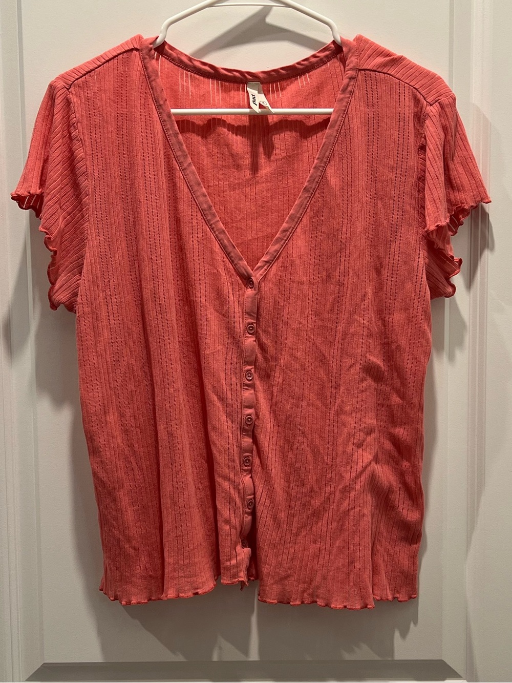 Pact Pointelle Rib Button Front Top